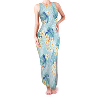 Pastel Cyan Tropical Hawaii Family Matching Tank Maxi Dress and Hawaiian Shirt Seamless Monstera Plumeria Hawaiian Pattern - Polynesian Pride