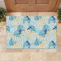 Pastel Cyan Tropical Hawaii Rubber Doormat Seamless Monstera Plumeria Hawaiian Pattern - Polynesian Pride