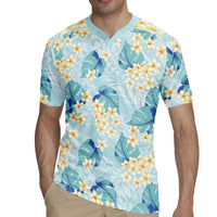 Pastel Cyan Tropical Hawaii Rugby Jersey Seamless Monstera Plumeria Hawaiian Pattern - Polynesian Pride