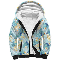 Pastel Cyan Tropical Hawaii Sherpa Hoodie Seamless Monstera Plumeria Hawaiian Pattern - Polynesian Pride