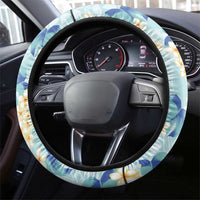 Pastel Cyan Tropical Hawaii Steering Wheel Cover Seamless Monstera Plumeria Hawaiian Pattern - Polynesian Pride