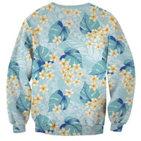 Pastel Cyan Tropical Hawaii Sweatshirt Seamless Monstera Plumeria Hawaiian Pattern - Polynesian Pride