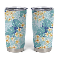Pastel Cyan Tropical Hawaii Tumbler Cup Seamless Monstera Plumeria Hawaiian Pattern - Polynesian Pride