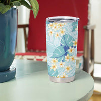 Pastel Cyan Tropical Hawaii Tumbler Cup Seamless Monstera Plumeria Hawaiian Pattern - Polynesian Pride