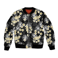 Black Tropical Hawaii Bomber Jacket Seamless Monstera Plumeria Hawaiian Pattern - Polynesian Pride