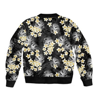 Black Tropical Hawaii Bomber Jacket Seamless Monstera Plumeria Hawaiian Pattern - Polynesian Pride