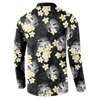 Black Tropical Hawaii Button Sweatshirt Seamless Monstera Plumeria Hawaiian Pattern - Polynesian Pride