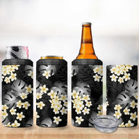 Black Tropical Hawaii 4 in 1 Can Cooler Tumbler Seamless Monstera Plumeria Hawaiian Pattern - Polynesian Pride