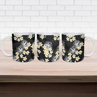 Black Tropical Hawaii Ceramic Mug Seamless Monstera Plumeria Hawaiian Pattern - Polynesian Pride