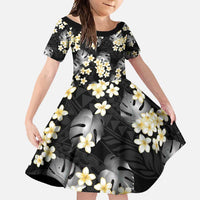 Black Tropical Hawaii Family Matching Long Sleeve Bodycon Dress and Hawaiian Shirt Seamless Monstera Plumeria Hawaiian Pattern LT14 Daughter's Dress Black - Polynesian Pride