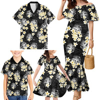 Black Tropical Hawaii Family Matching Mermaid Dress and Hawaiian Shirt Seamless Monstera Plumeria Hawaiian Pattern LT14 - Polynesian Pride