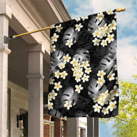 Black Tropical Hawaii Garden Flag Seamless Monstera Plumeria Hawaiian Pattern - Polynesian Pride