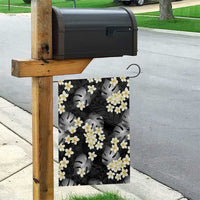 Black Tropical Hawaii Garden Flag Seamless Monstera Plumeria Hawaiian Pattern - Polynesian Pride