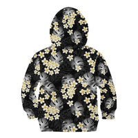 Black Tropical Hawaii Kid Hoodie Seamless Monstera Plumeria Hawaiian Pattern - Polynesian Pride
