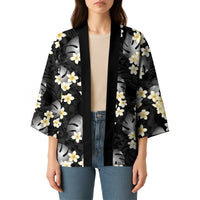 Black Tropical Hawaii Kimono Seamless Monstera Plumeria Hawaiian Pattern - Polynesian Pride