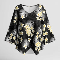 Black Tropical Hawaii Kimono Sleeve Blouse Seamless Monstera Plumeria Hawaiian Pattern - Polynesian Pride