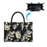 Black Tropical Hawaii Leather Bag Seamless Monstera Plumeria Hawaiian Pattern - Polynesian Pride