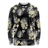 Black Tropical Hawaii Long Sleeve Shirt Seamless Monstera Plumeria Hawaiian Pattern - Polynesian Pride