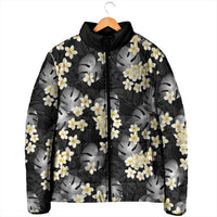 Black Tropical Hawaii Padded Jacket Seamless Monstera Plumeria Hawaiian Pattern - Polynesian Pride