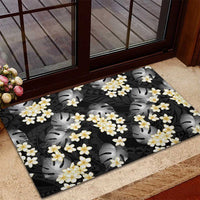 Black Tropical Hawaii Rubber Doormat Seamless Monstera Plumeria Hawaiian Pattern - Polynesian Pride