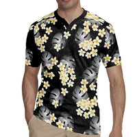 Black Tropical Hawaii Rugby Jersey Seamless Monstera Plumeria Hawaiian Pattern - Polynesian Pride
