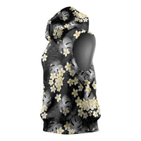 Black Tropical Hawaii Sleeveless Hoodie Seamless Monstera Plumeria Hawaiian Pattern - Polynesian Pride