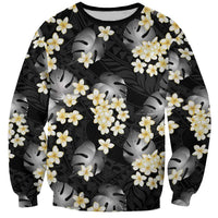 Black Tropical Hawaii Sweatshirt Seamless Monstera Plumeria Hawaiian Pattern - Polynesian Pride