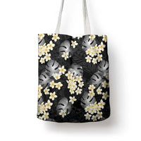 Black Tropical Hawaii Tote Bag Seamless Monstera Plumeria Hawaiian Pattern - Polynesian Pride