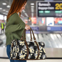 Black Tropical Hawaii Travel Bag Seamless Monstera Plumeria Hawaiian Pattern - Polynesian Pride