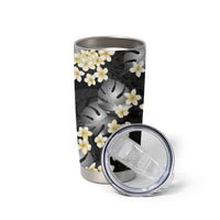 Black Tropical Hawaii Tumbler Cup Seamless Monstera Plumeria Hawaiian Pattern - Polynesian Pride