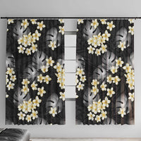Black Tropical Hawaii Window Curtain Seamless Monstera Plumeria Hawaiian Pattern - Polynesian Pride