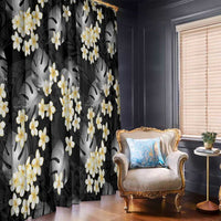Black Tropical Hawaii Window Curtain Seamless Monstera Plumeria Hawaiian Pattern - Polynesian Pride