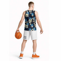 Blue Tropical Hawaii Basketball Jersey Seamless Monstera Plumeria Hawaiian Pattern - Polynesian Pride