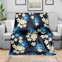 Blue Tropical Hawaii Blanket Seamless Monstera Plumeria Hawaiian Pattern - Polynesian Pride
