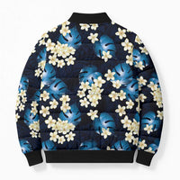 Blue Tropical Hawaii Bomber Puffer Jacket Seamless Monstera Plumeria Hawaiian Pattern - Polynesian Pride