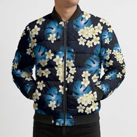 Blue Tropical Hawaii Bomber Puffer Jacket Seamless Monstera Plumeria Hawaiian Pattern - Polynesian Pride