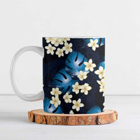 Blue Tropical Hawaii Ceramic Mug Seamless Monstera Plumeria Hawaiian Pattern - Polynesian Pride