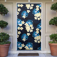 Blue Tropical Hawaii Door Cover Seamless Monstera Plumeria Hawaiian Pattern - Polynesian Pride