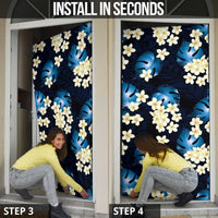 Blue Tropical Hawaii Door Cover Seamless Monstera Plumeria Hawaiian Pattern - Polynesian Pride