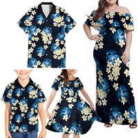 Blue Tropical Hawaii Family Matching Off Shoulder Maxi Dress and Hawaiian Shirt Seamless Monstera Plumeria Hawaiian Pattern - Polynesian Pride
