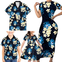 Blue Tropical Hawaii Family Matching Short Sleeve Bodycon Dress and Hawaiian Shirt Seamless Monstera Plumeria Hawaiian Pattern LT14 - Polynesian Pride