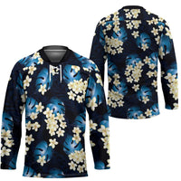 Blue Tropical Hawaii Hockey Jersey Seamless Monstera Plumeria Hawaiian Pattern - Polynesian Pride