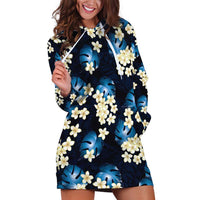 Blue Tropical Hawaii Hoodie Dress Seamless Monstera Plumeria Hawaiian Pattern - Polynesian Pride