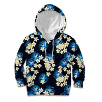 Blue Tropical Hawaii Kid Hoodie Seamless Monstera Plumeria Hawaiian Pattern - Polynesian Pride