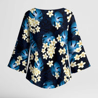 Blue Tropical Hawaii Kimono Sleeve Blouse Seamless Monstera Plumeria Hawaiian Pattern - Polynesian Pride