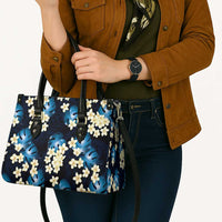 Blue Tropical Hawaii Leather Bag Seamless Monstera Plumeria Hawaiian Pattern - Polynesian Pride