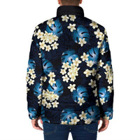 Blue Tropical Hawaii Padded Jacket Seamless Monstera Plumeria Hawaiian Pattern - Polynesian Pride