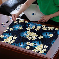 Blue Tropical Hawaii Puzzle Seamless Monstera Plumeria Hawaiian Pattern - Polynesian Pride