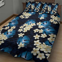Blue Tropical Hawaii Quilt Bed Set Seamless Monstera Plumeria Hawaiian Pattern - Polynesian Pride