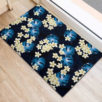 Blue Tropical Hawaii Rubber Doormat Seamless Monstera Plumeria Hawaiian Pattern - Polynesian Pride